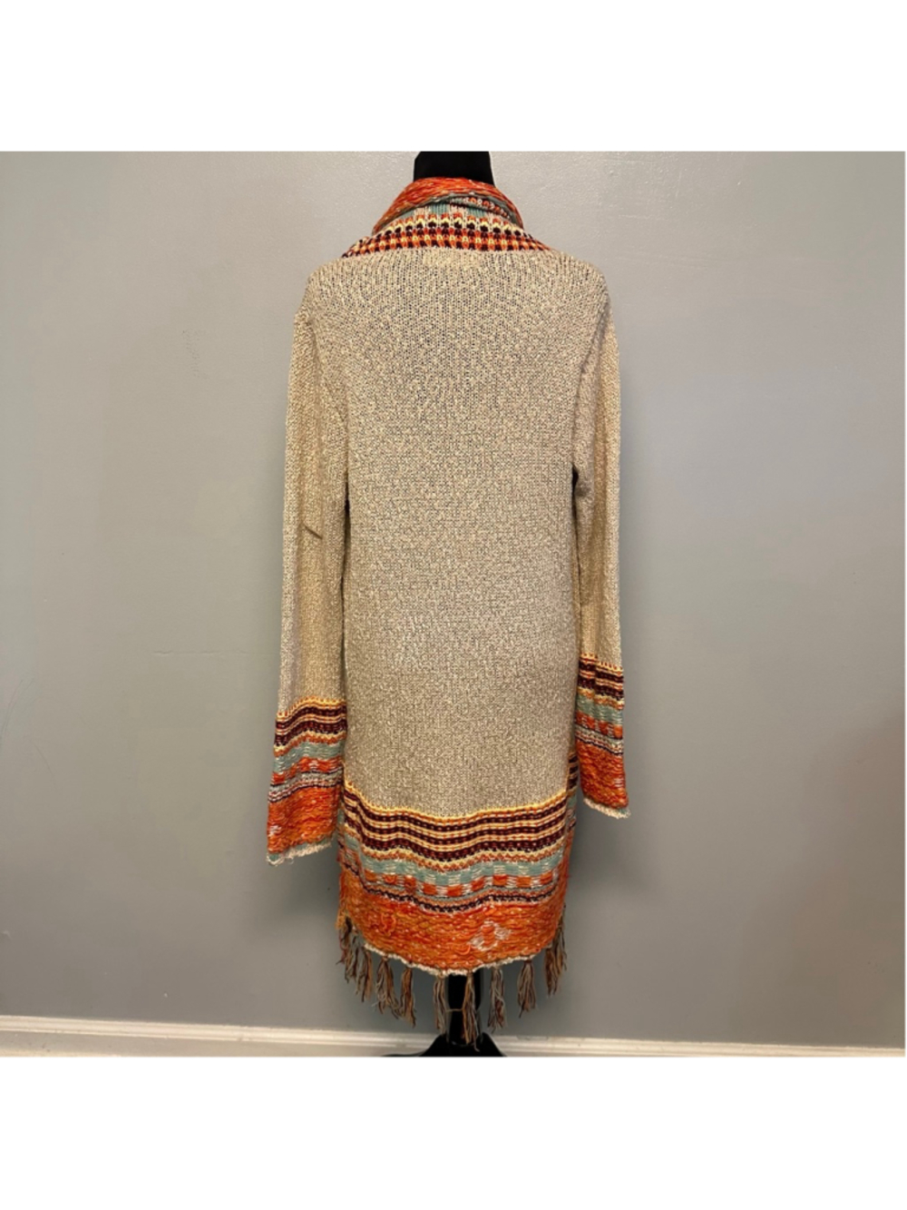 B.Original by Shoe Fly Long knit Cardigan Beige & Orange Women’s Medium Boho - Picture 7 of 11